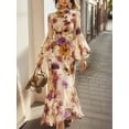 thumbnail image 1 of Ruffled waist printed dress, elegant long dress for women, 1 of 5
