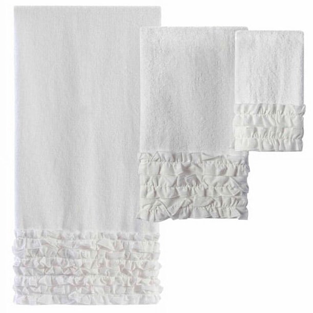 Ruffles 3Piece Cotton Towel Set, White