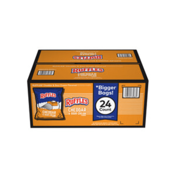 Ruffles Cheddar & Sour Cream Potato Chips, 2.125 oz Bigger Bags, 24 Count