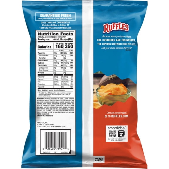 Ruffles Cheddar & Sour Cream Potato Chips - 2.25 oz - Pack of 2
