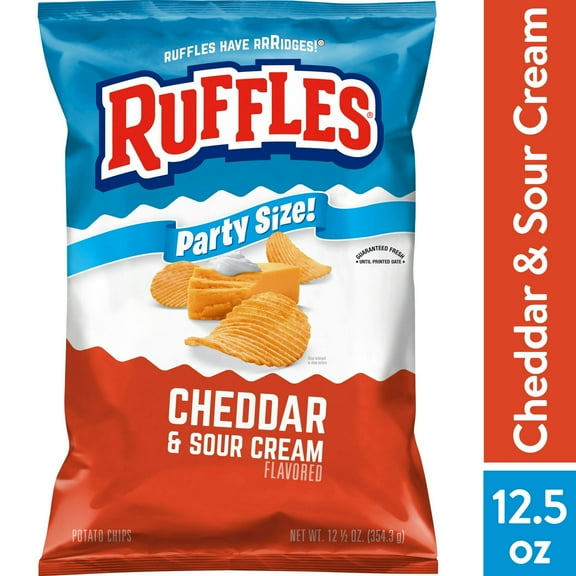 Ruffles Cheddar & Sour Cream Potato Snack Chips,Party Size, 12.5 oz Bag (Pack of 8)