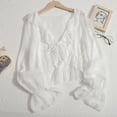 thumbnail image 1 of Ruffles Chiffon Sun Protection Shirt Women Solid Lace Up Flare Sleeve Sunscreen Blouses Cardigan Loose Casual Thin Tops, 1 of 5