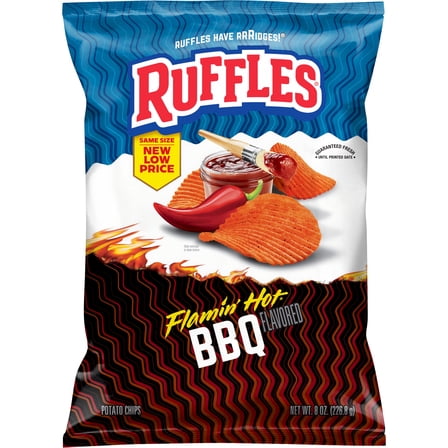 Ruffles Flamin' Hot BBQ Flavored Potato Snack Chips, 8 Ounce Bag
