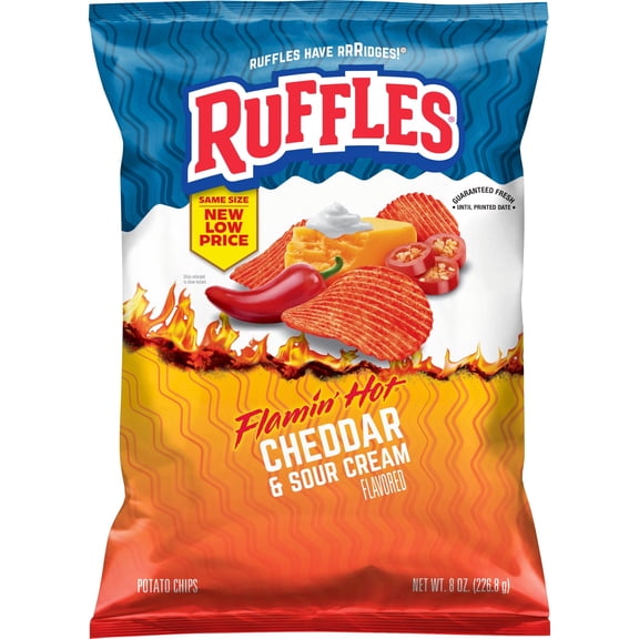 Ruffles Flamin Hot Cheddar & Sour Cream Flavored Potato Snack Chips 8 oz + Ruffles Flamin Hot Flavored Potato Snack Chips 8 oz ,Variety Pack with Bowl by OMA.