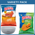thumbnail image 1 of Ruffles Flamin’ Hot Cheddar and Sour Cream Flavored Potato Snack Chips 8 oz + Ruffles Queso Cheese Flavored Snack Chips 8 oz ,Variety Pack with Bowl by OMA., 1 of 6