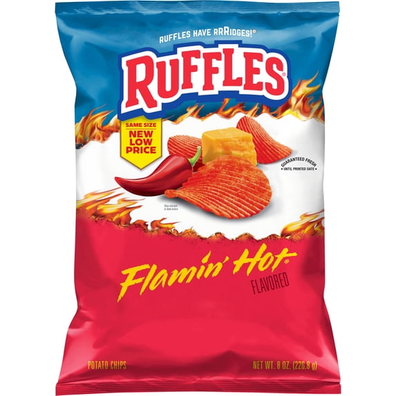 Ruffles Flamin' Hot Flavored Potato Snack Chips, 8.0 oz Bag