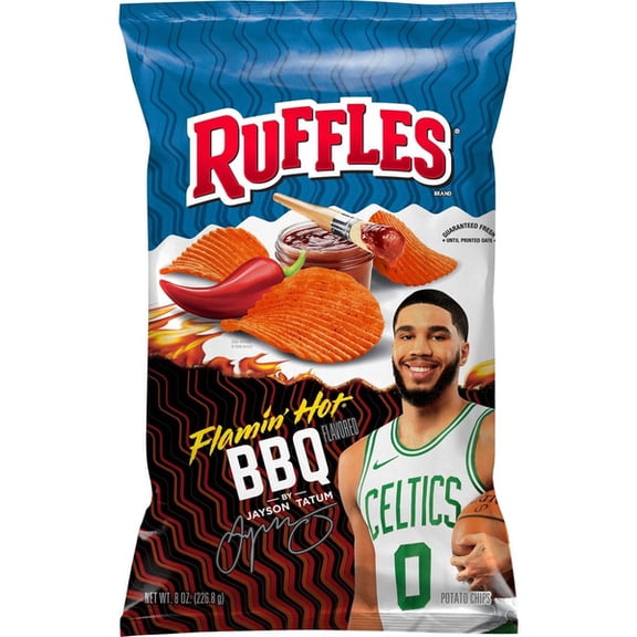 Ruffles Flamin' Hot XXL Bar-B-Q Potato Chips with pan