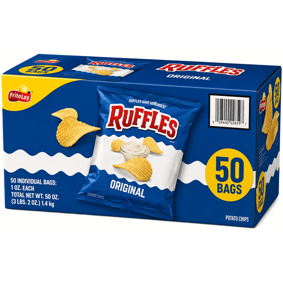Ruffles Original Ridged Potato Chips, 1 oz Bags, 50 Count Multipack