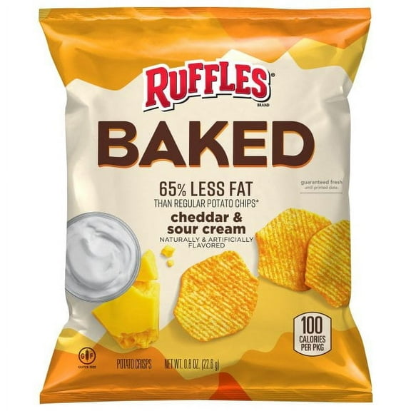 Ruffles Oven Baked Potato Chips, Cheddar and Sour Cream Flavored, 0.8 Ounce (Pack of 60)