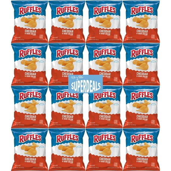 Ruffles Potato Chips, Cheddar Sour Cream, 1.5 Ounce Bag (Pack of 16) Value Pack Bundled by SUPERDEALS with Mystery Gift