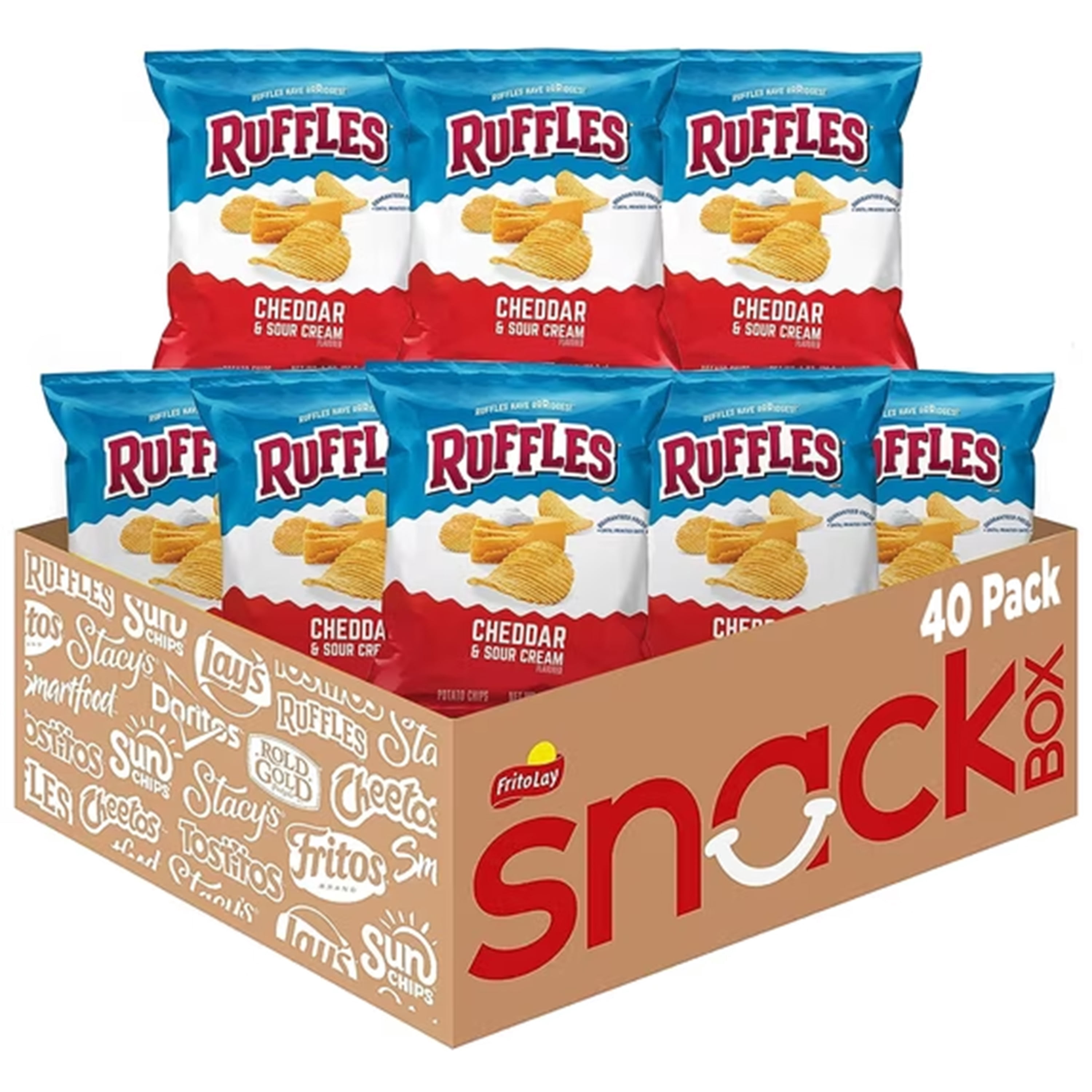 Ruffles Potato Chips, Cheddar & Sour Cream, 1 oz Bags, 40 Count