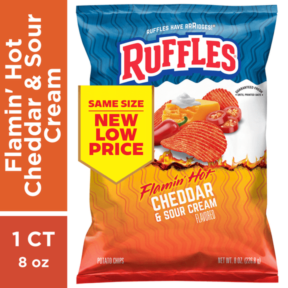 Ruffles Potato Chips Flamin' Hot Cheddar & Sour Cream Flavored 8 Oz