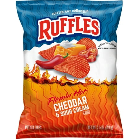 Ruffles Potato Chips Flamin' Hot Cheddar Sour Cream Flavored Snacks, 2.5oz Bag