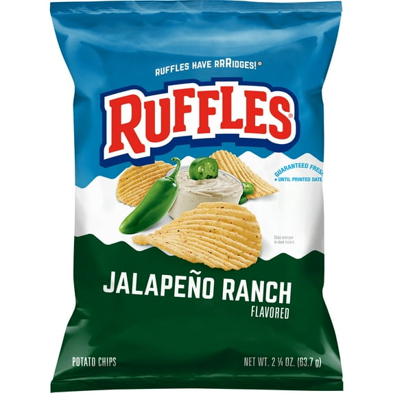 Ruffles Potato Chips Jalapeno Ranch Flavored, 2.25 oz Bag