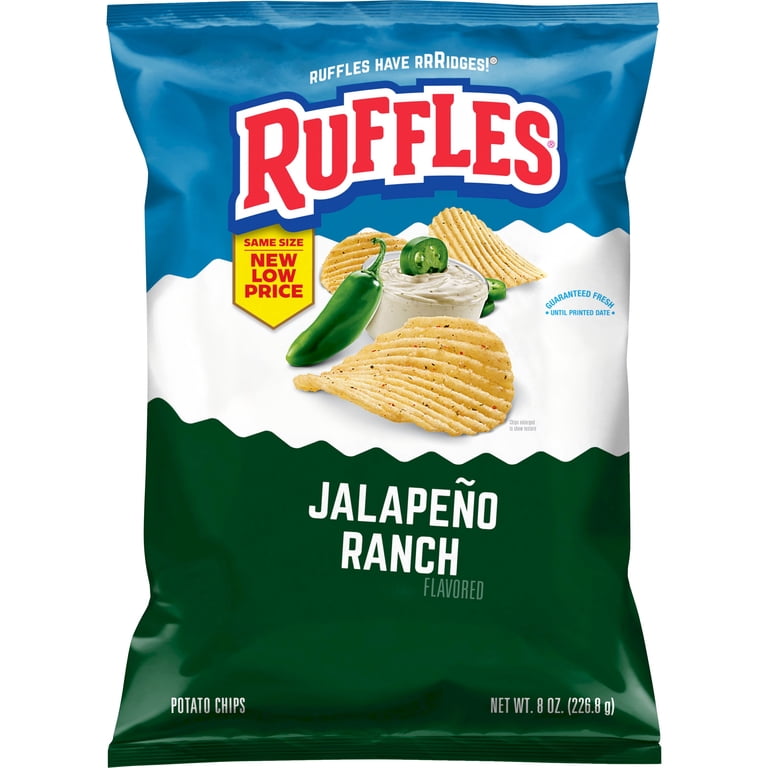 Ruffles Potato Chips, Jalapeno Ranch Flavored, 8.0 oz Bag