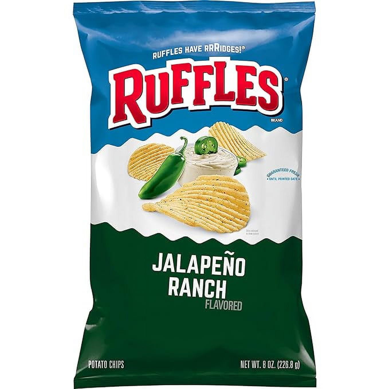 Ruffles Potato Chips, Jalapeno Ranch Flavored Snacks, 8 Oz Bag ...