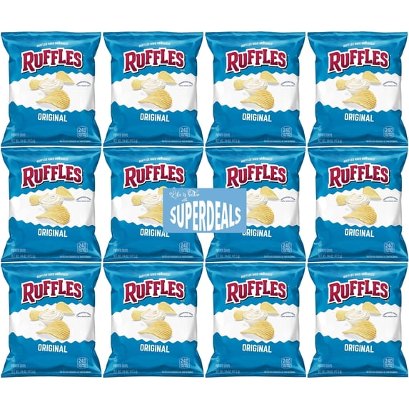 Ruffles Potato Chips, Original, 1.5 Ounce Bag (Pack of 12) Value Pack Bundled by SUPERDEALS with Mystery Gift