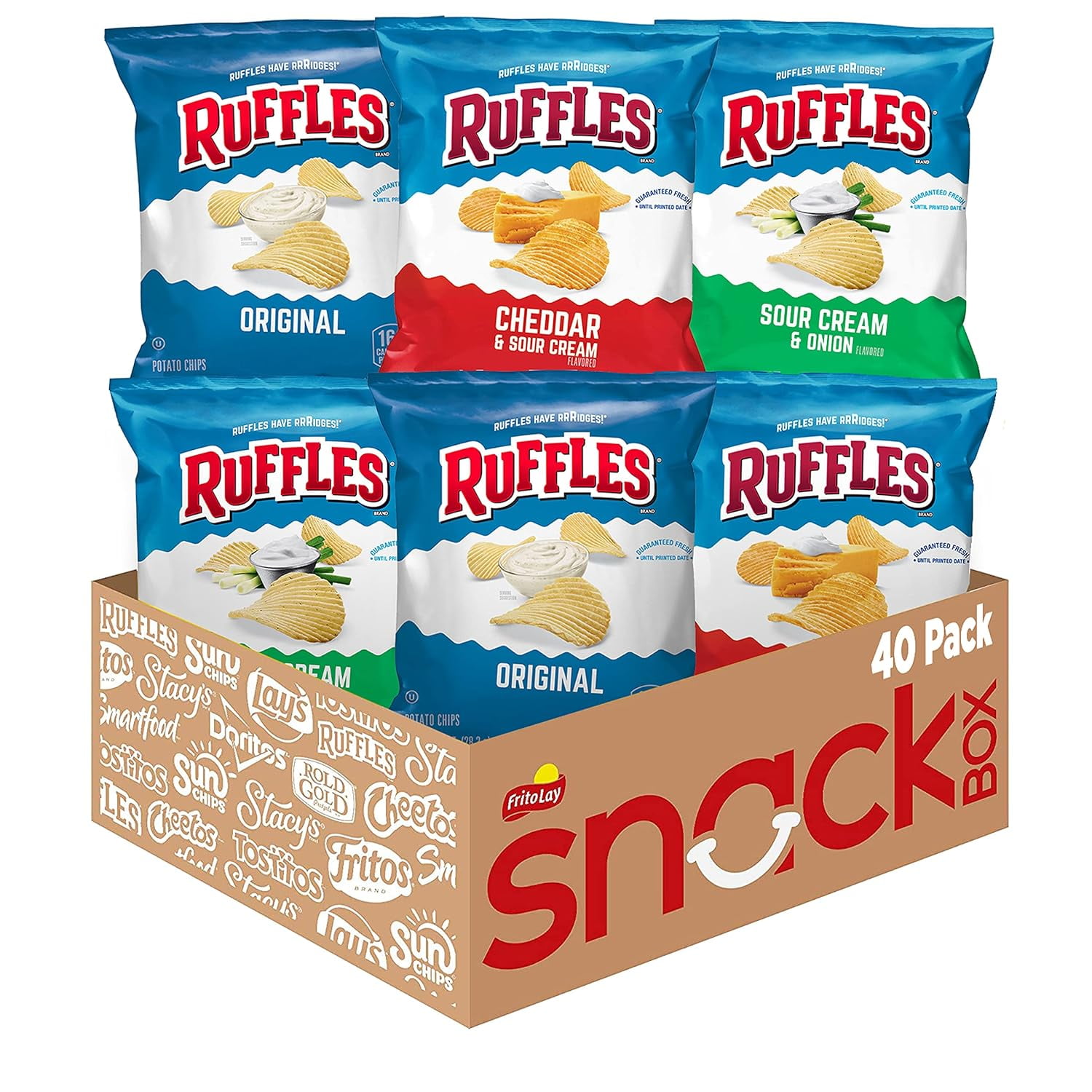 Ruffles Mixed Flavors Variety Pack, Single Serving Size, Lunch Size, 40 ...