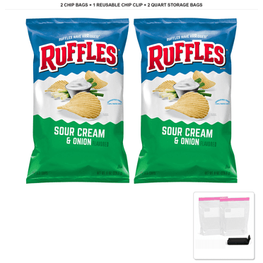 Baked Ruffles Cheddar Sour Cream, 2 Bags x 6.25 oz + 1x Reusable Chip ...