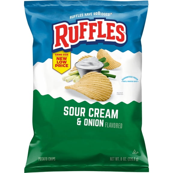 Ruffles Potato Chips Sour Cream & Onion Flavor Snack Chips, 8 ounce Bag
