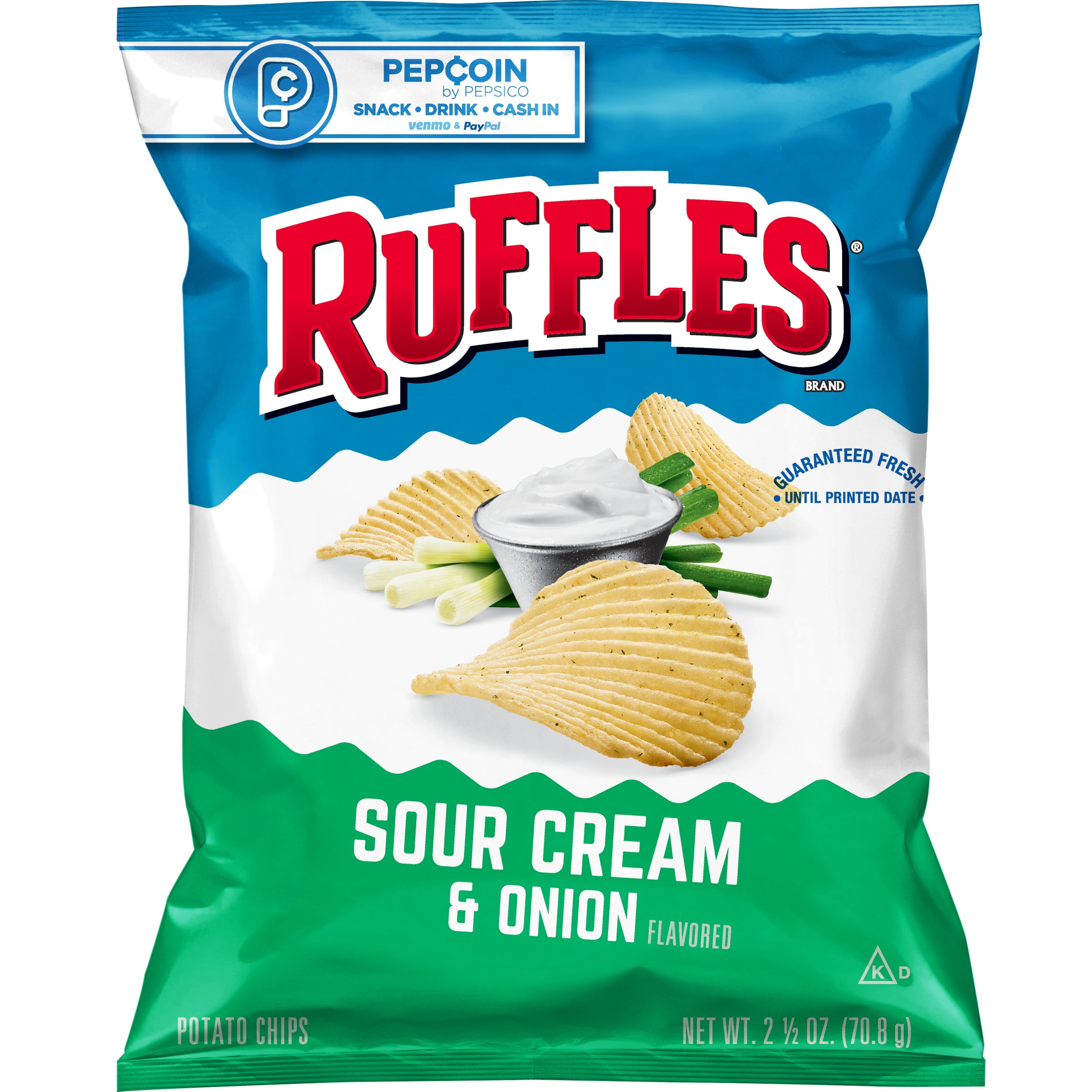 Ruffles Potato Chips Sour Cream & Onion Flavored Snack Chips, 2.5oz Bag