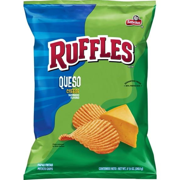 Ruffles Queso Cheese Flavored Potato Chips Snack Chips, 8.5 oz Bag