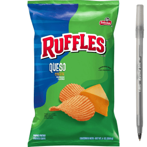 Ruffles Queso Cheese Potato Chips with pan