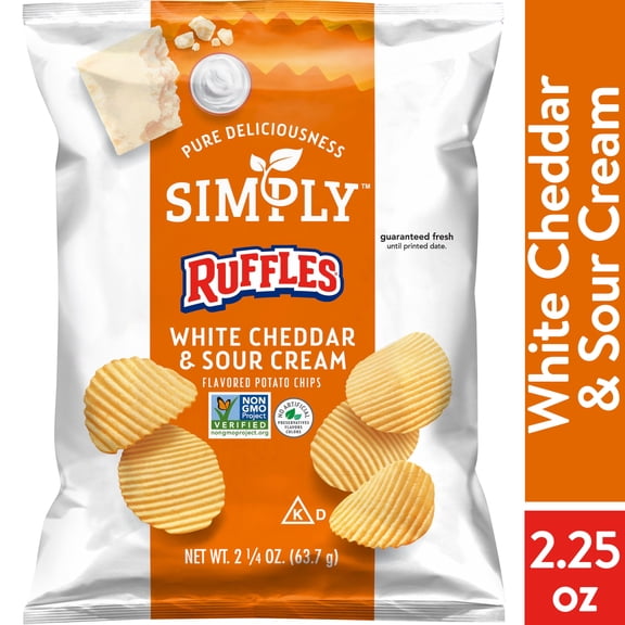 Ruffles Simply Potato Chips White Cheddar & Sour Cream Snack Chips, 2.25 oz Bag