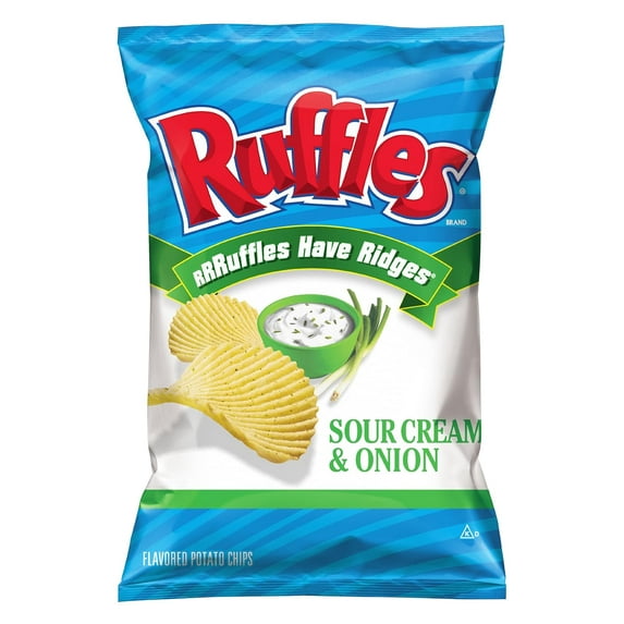Ruffles Sour Cream & Onion Flavor Potato Chips, Thick Ridges, Perfect ...