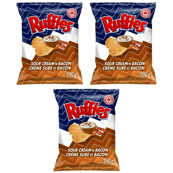 Ruffles Sour Cream 'n Bacon Flavored Potato Chips, 200g (3 Pack)