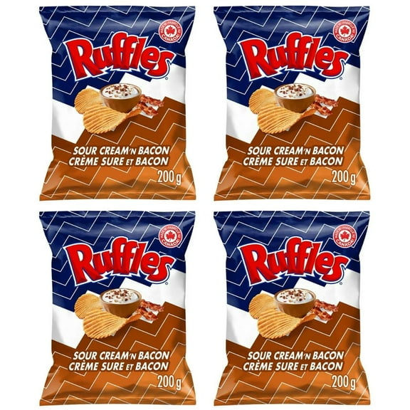 Ruffles Sour Cream 'n Bacon Flavored Potato Chips, 200g (4 Pack)