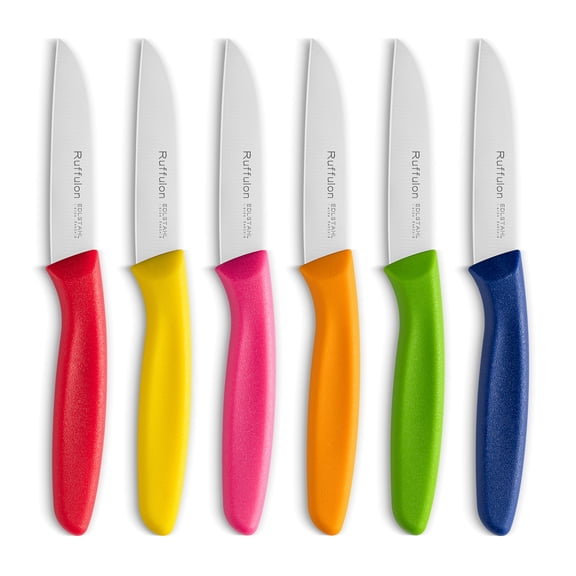 Stainless Steel Paring Knife Set of 6 With Ultra Sharp Blade for Fruits and Vegetables - Classic Paring Knife, Sturdy Anti-Slip Handle, Multicoloured