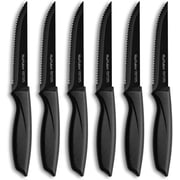 Ruffulon Steak Knives Set of 6,Black Steak Knife,Stainless Steel Ergonomic Handle,Sharp Dinner Knife,Rust Resistant,Dishwasher Safe