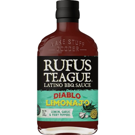 Rufus Teague Diablo Limonajo Gourmet BBQ Sauce with Garlic and Lemon, Barbecue Sauces with Natural Ingredients, Award-Winning Bold Flavor, Gluten-Free, Non-GMO, 14 oz