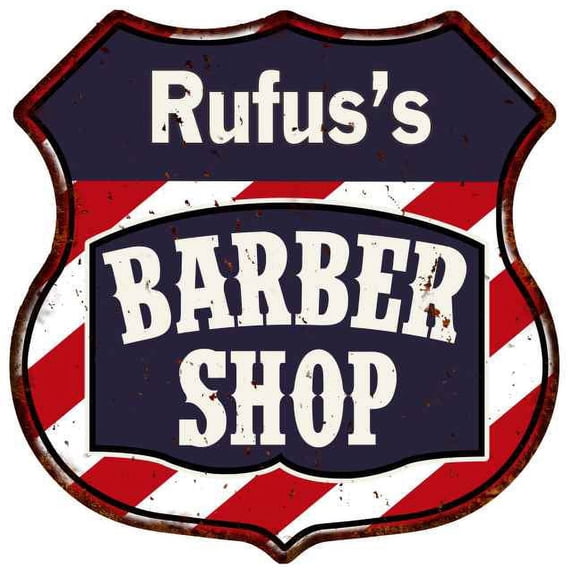 Rufus's Barber Shop Sign Shield Metal Gift Hair Gift 211110020414