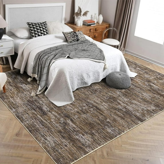 Rug 3x5 Washable Rug Small Entryway Carpet Rubber Backing Stain Resistant Dining Throw Mat Modern Solid Color Area Rug Bedside Brown