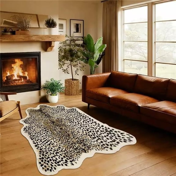 Rug, 5.2ft x 7ft Leopard Print Rugs, Faux Cowhide Rug, Soft Print Carpet for Bedroom, Living Room, Office 160x210cm