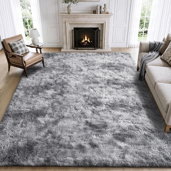 Rug for Bedroom, 4x6 Area Rug for Living Room, Fluffy Carpet for Kids Nursery Dorm Room, Soft Shag Non Slip Floor Rugs, Home Dcor Carpet, Machine Washable, Tie-Dyed Light Grey