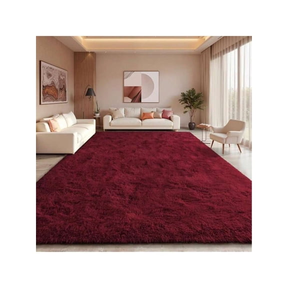 Rug For Bedroom Rugs For Living Room Burgundy Red Fluffy Shaggy Area Rug Living Room Rug Bedroom Rugs Super Soft Cozy Rug Non-Slip Carpet For Bedroom Decor, Room Decor, 57 Ft (150 210 Cm)