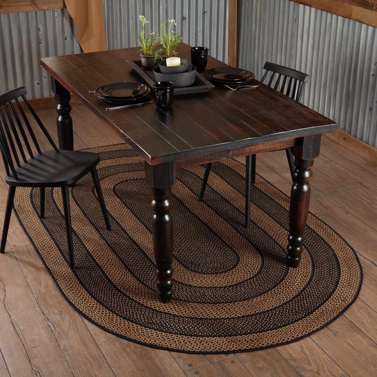 Rug Black  Tan Braided Jute Country No Slip Floor Decor TCC Brands