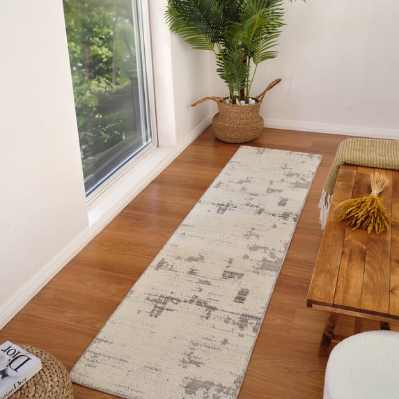 Rug Branch Abstract Modern Cream Grey Indoor Runner Rug - 2x8