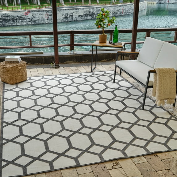 Rug Branch Alfombra Geometric Abstract Indoor Area Rug, Grey Beige - 5'x7'