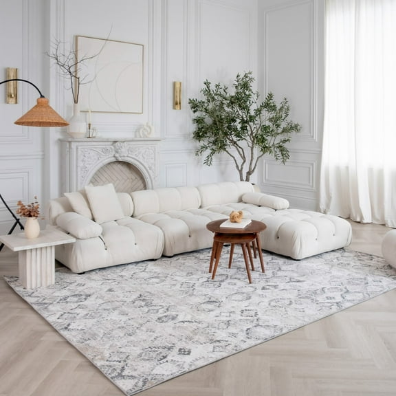 Rug Branch Atlas Modern Fractal Indoor Area Rug, Beige Grey - 5'x7'