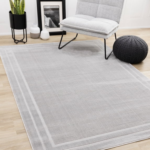 Rug Branch Border, Tonal/Solid Grey Indoor Area Rug - 8' x 11'