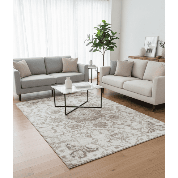 Rug Branch Cadence Modern Vintage Indoor Area Rug, Cream Grey - 4'x6'