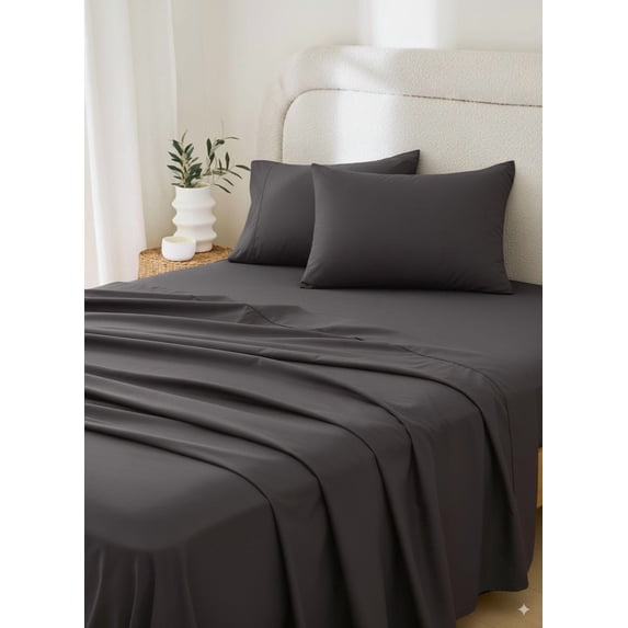 Rug Branch California Cotton Club 4 PC Queen Sheet Set – 600 Thread Count, 100% Long-Staple Cotton, Fits Thick Mattresses, Soft Sateen Weave, Breathable, Durable, Machine Washable – Charcoal