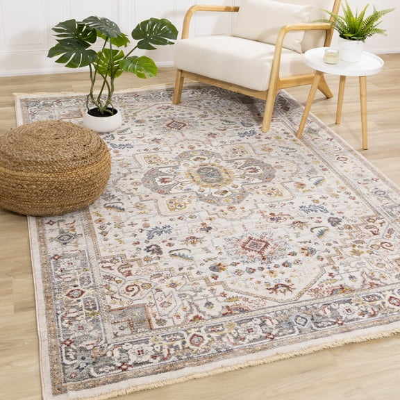 Rug Branch Classic/Traditional Border, Classic, Elegant Cream Indoor Area Rug - 5' x 8'