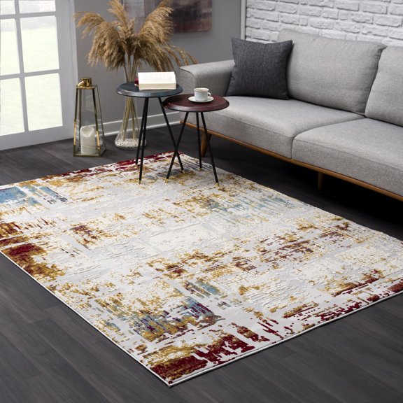 Rug Branch Contemporary Abstract  Beige Red Indoor Area Rug - 4x6