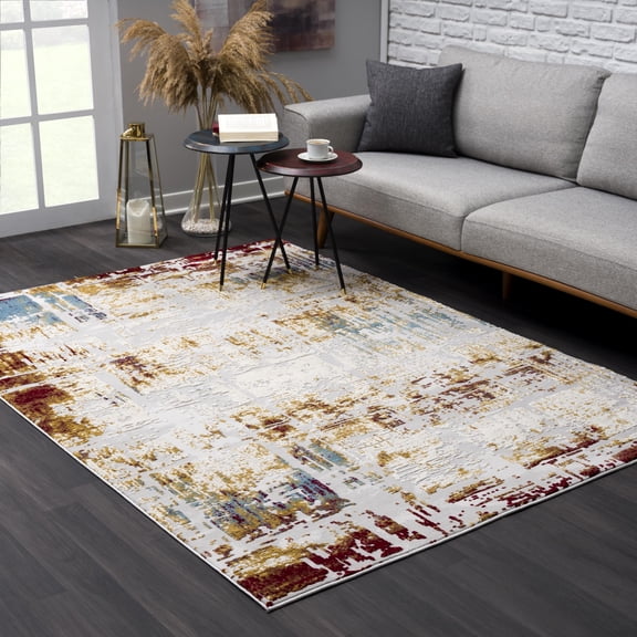 Rug Branch Contemporary Abstract  Beige Red Indoor Area Rug - 6x9
