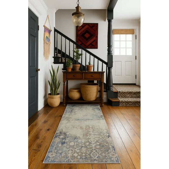 Rug Branch Contemporary Abstract Blue Navy Indoor Runner Rug - 2x6
